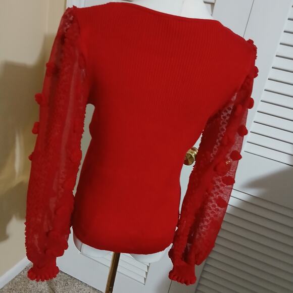 No Boundaries L(11/13) Red 3D-Sheer-Long-Sleeved Ribbed Sweater Christmas Junior - Picture 10 of 16